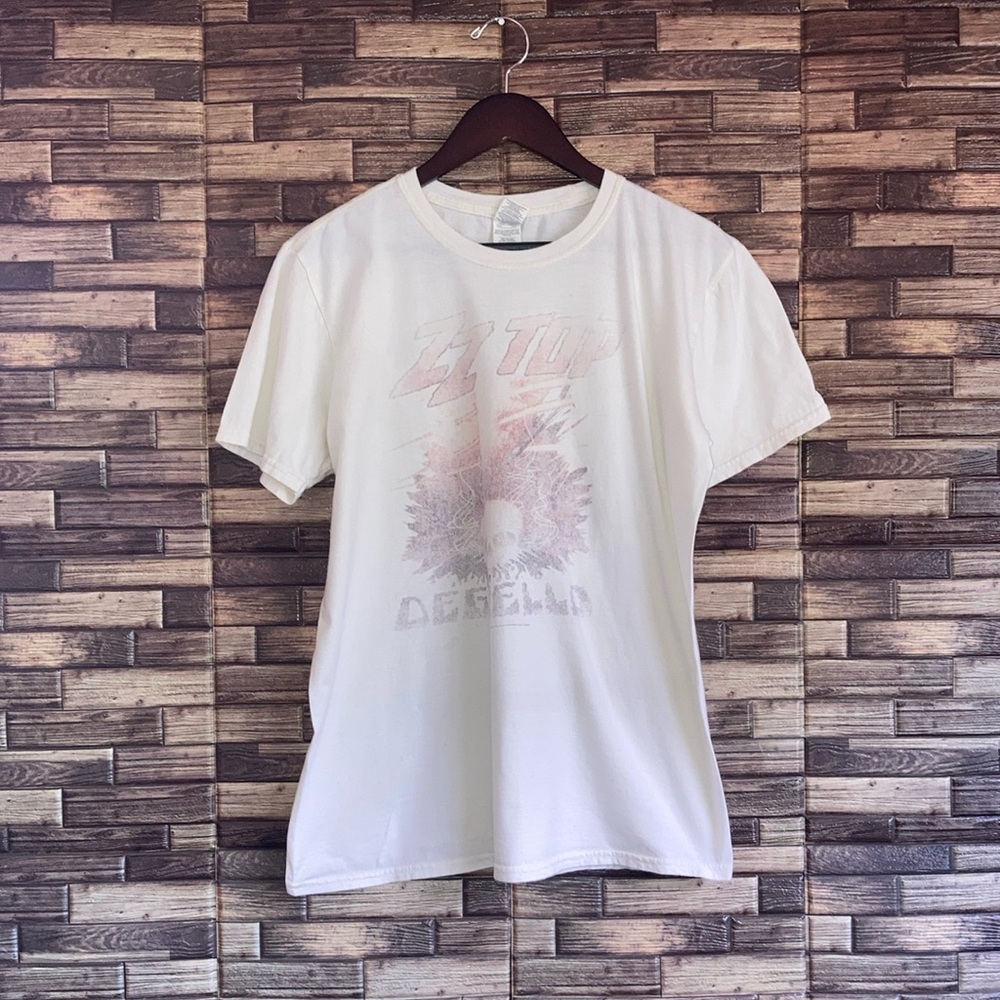 Pre Owned Unisex Large Gildan Cream ZZ Top Deguello T Shirt